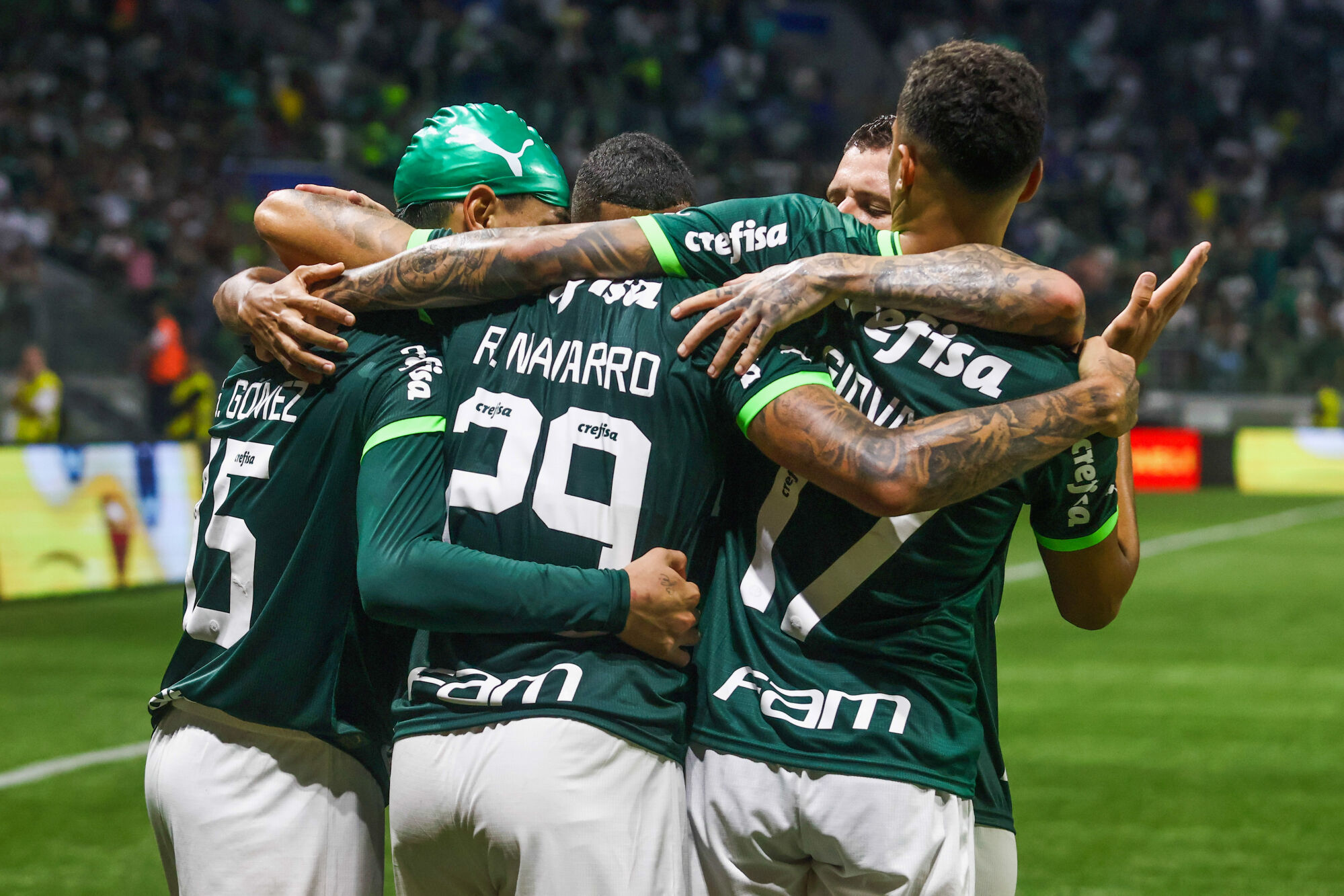Jogadores do Palmeiras comemorando gol contra o Tombense. (Icon Sport)