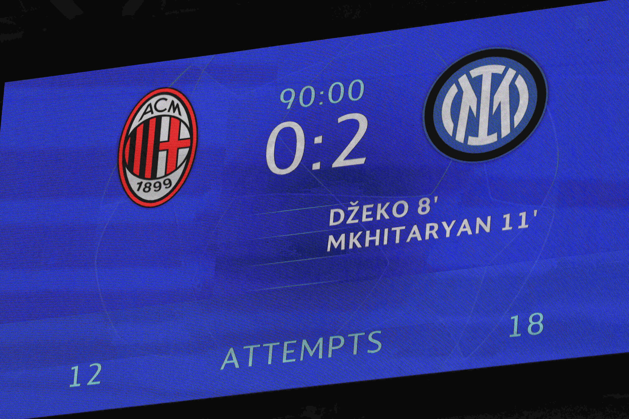 Placar do primeiro jogo da semifinal entre Milan e Inter pela Champions League. (Icon Sport) Placar do primeiro jogo da semifinal entre Milan e Inter pela Champions League. (Icon Sport)
